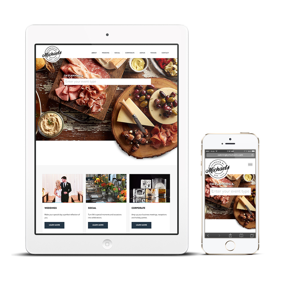 catering website on tablet and mobile