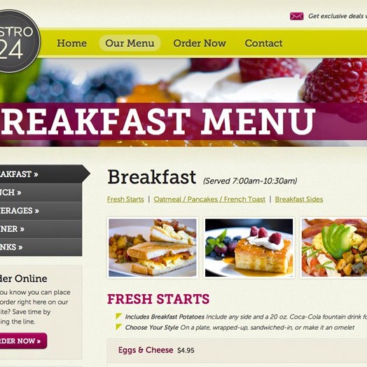 Bistro 24 breakfast website menu