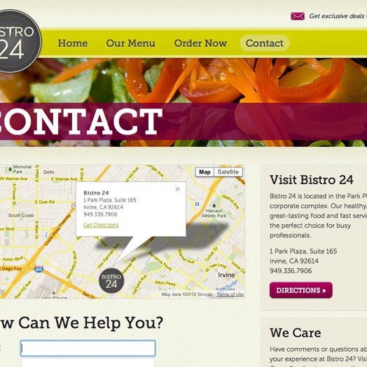Bistro 24 website contact page
